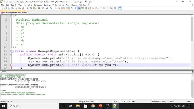 Java 1 Online, [1.09] Introduction: Escape Sequences смотреть онлайн