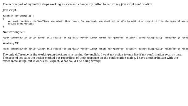 Salesforce: returning Javascript onclick prevents button from using it's action смотреть онлайн