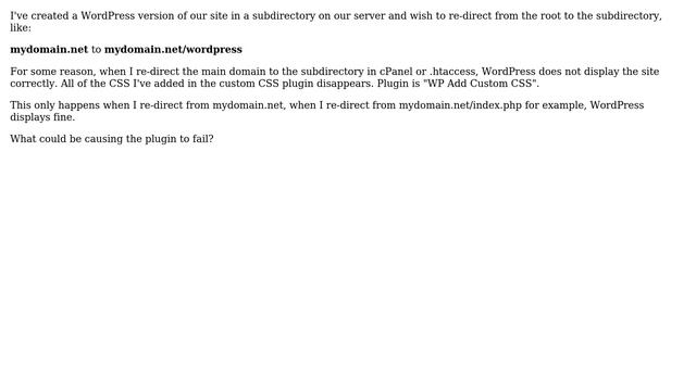 Wordpress: Site not displaying correctly when re-directing from root to sub-directory смотреть онлайн