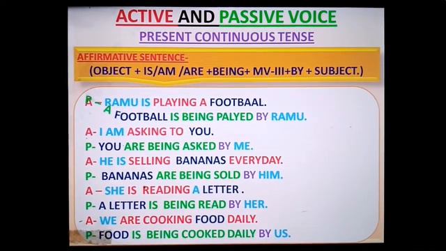 ACTIVE & PASSIVE VOICE - PRESENT CONTINUOUS TENSE - Affirmative sentence смотреть онлайн