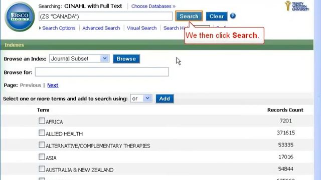 CINAHL EBSCO 2.0 Indexes search смотреть онлайн