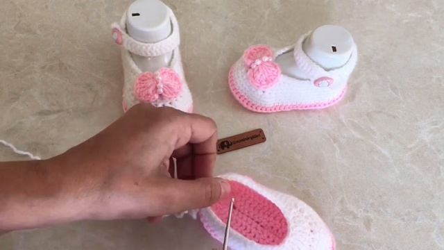 Tığ Işi Örgü Babet Ayakkabı/Kız Bebek Ayakkabı/Kolay Patik Ayakkabı/06-12 Ay