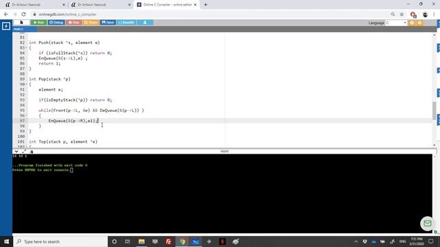 Data structures - Exercise - Implementing pop operation on a stack using 2 queues смотреть онлайн