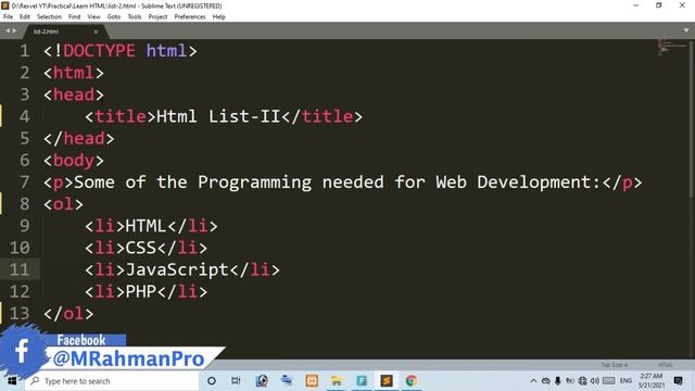 Html Lists - II | Learn HTML #11 | Ordered List, List Type, 1, A, a, I,i | Rexvel Records смотреть онлайн