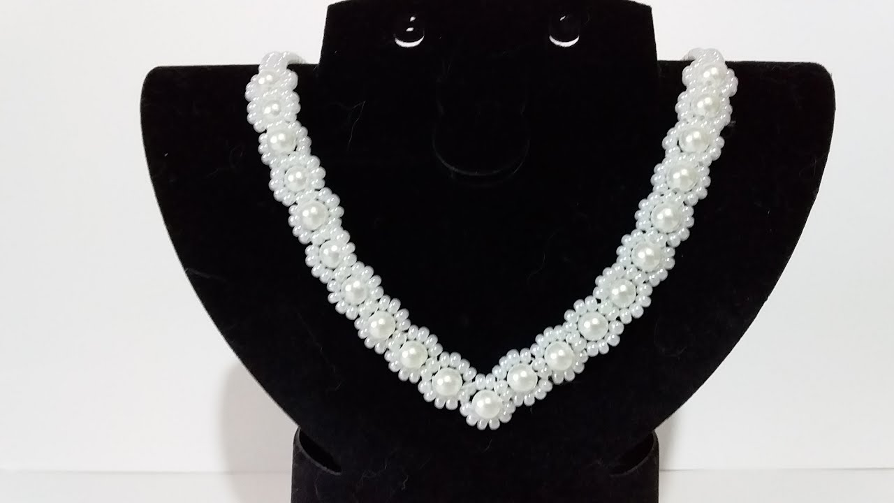 Бисероплетение. Украшение из бисера. Ожерелье из бисера и бусин. Мастер класс. Пошаговый МК . смотреть онлайн