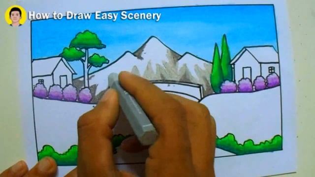 How To Draw Easy Snow Mountain and Vilage Scenery Using Oil Pastel | Easy Drawing River Scenery смотреть онлайн