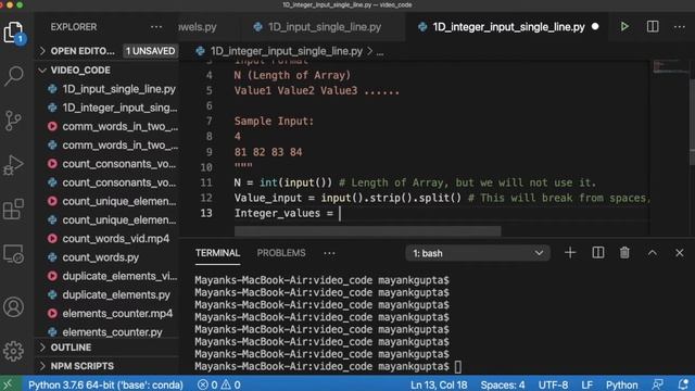Code 15: Taking input in a line for 1D Integer Array | Array Input Python | 365 days of code смотреть онлайн
