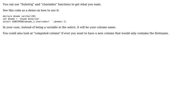 Databases: sql query for select first word of data from column (3 Solutions!!) смотреть онлайн