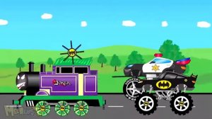 Полиция Монстр Трак Vs Поезд Джокера Монстр Трак для детей Дети Видео