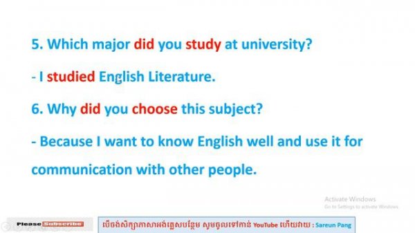 Questions and answers in past simple tense. សំណួរ និងចម្លើយជាទម្រង់អតីតកាល