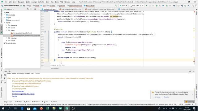 lab 014, Realm menus contextuales para modificar y eliminar categorias de productos смотреть онлайн