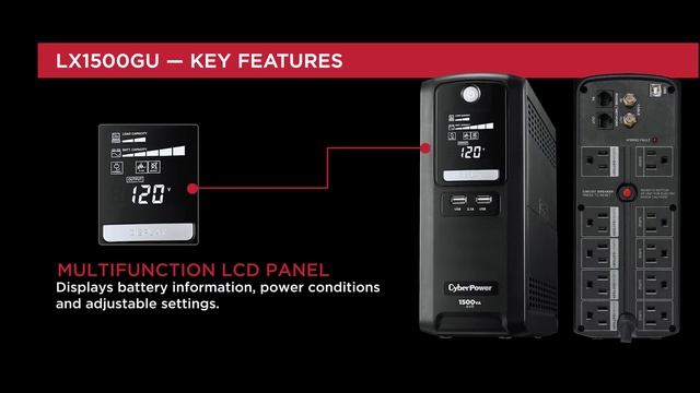 CyberPower 1500VA 10 Outlet UPS Battery Back Up LX1500GU FC