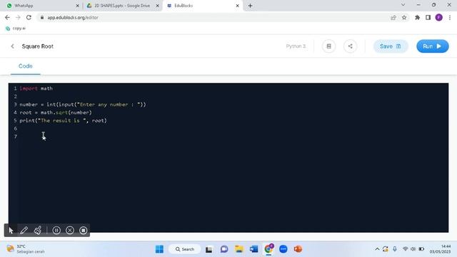 Belajar Coding menggunakan Edublocks Python - Assignment Brightchamps - Square Root and Power смотреть онлайн