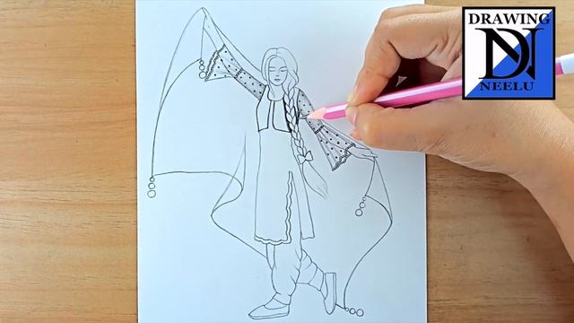 How to draw a traditional Girl wearing suit and salwar || Pencil sketch for beginner || Easy drawin смотреть онлайн