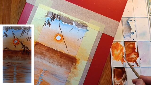 Watercolor.Drawing for beginers.Sunset.Sea.Акварель для начинающих.Как нарисовать закат солнца,море смотреть онлайн