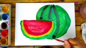 Рисуем КРАСКАМИ сочный АРБУЗ - гуашь для детей