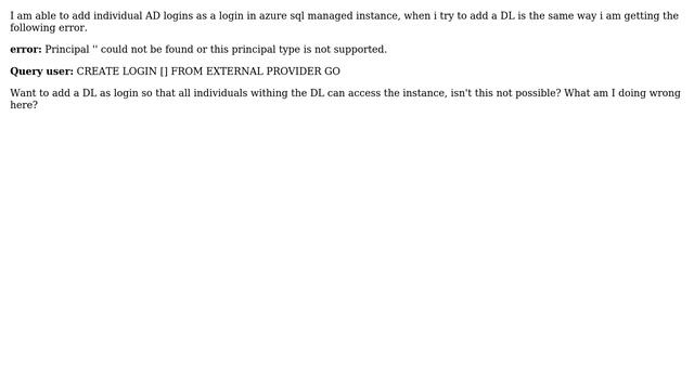 Databases: Add a DL as a login in azure sql managed instace смотреть онлайн