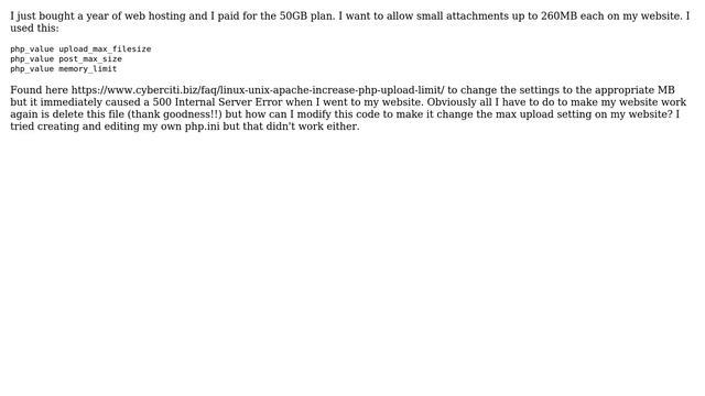 How do I change my website's upload limit using .htaccess without getting a 500 Internal Server... смотреть онлайн