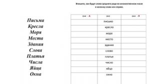 Имена существительные среднего рода