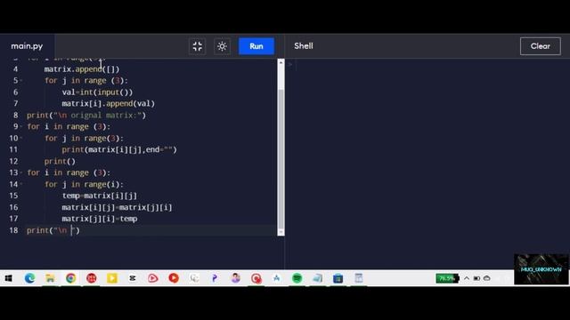 Find Transpose of a Given 3x3 Matrix In python смотреть онлайн