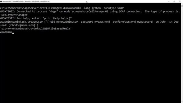 How to create a user with administrator role in a federated repository using wsadmin commands