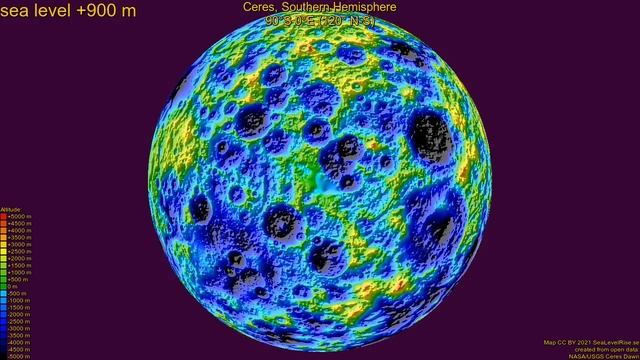 Ceres, Southern Hemisphere, fictional sea level change 10000 - -8000 m, fast смотреть онлайн