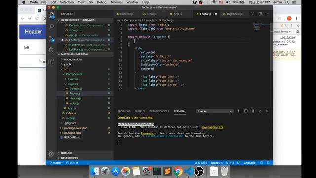 react.js & material-ui 入门中文教程#03 构造数据,Tabs和Grid部分的联动和相关的点击事件 上 смотреть онлайн