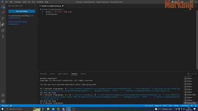 Belajar Python 21 - Double vs Single Quotes ( Kutipan Ganda vs Tunggal ) смотреть онлайн