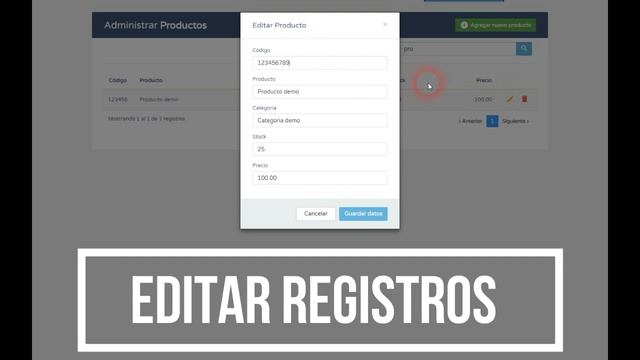 CRUD de productos con PHP, MySQL y jQuery AJAX - Demostración смотреть онлайн