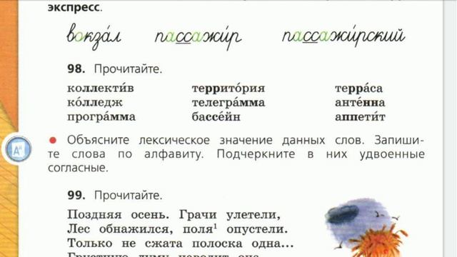 Русский язык, 4 класс. Слова с удвоенными согласными. Лексическое значение. Упр. 98 смотреть онлайн