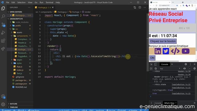 JavaScript270-React.js-Class component Horloge avec componentDidMount( ) et componentWillUnmont( ) смотреть онлайн