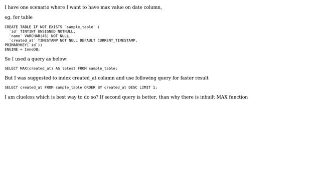 Databases: Which is better MAX function or ORDER BY column_name DESC with LIMIT 1 смотреть онлайн