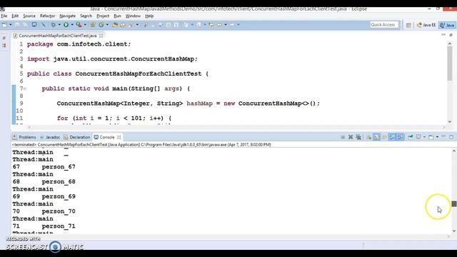 ConcurrentHashMap ForEach method in Java 8 смотреть онлайн