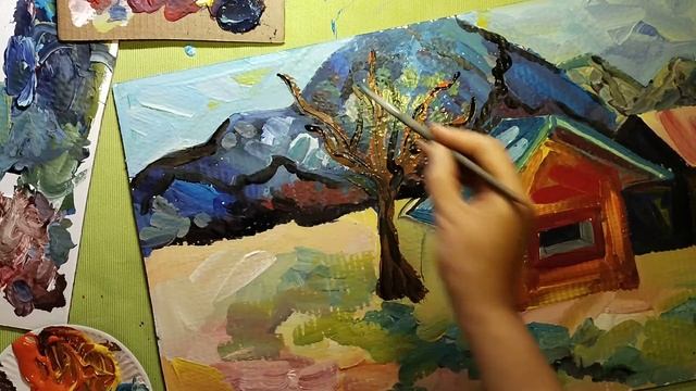 Домик в горах красками/Арт детям смотреть онлайн