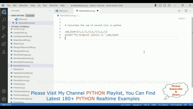 #190 Python Full Course Total Sum of Nested Sublist of List смотреть онлайн