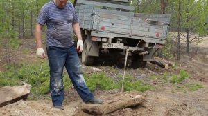 Раскопка стволов окаменелого дерева на реке Ларьковка, город Краснотурьинск