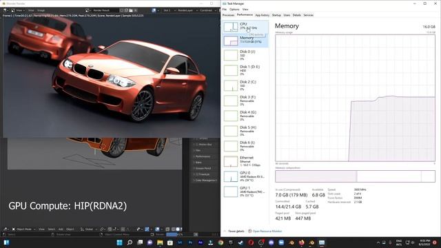 AMD Radeon RX 6600 8 GB Blender 3D 3.2 Benchmark BMW Rendering, HIP RDNA2 смотреть онлайн