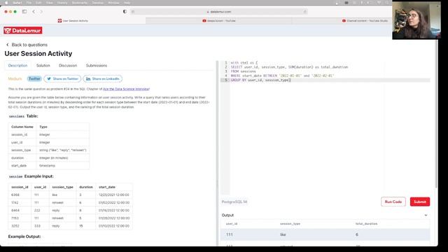User Session Activity - SQL Medium Data Lemur смотреть онлайн