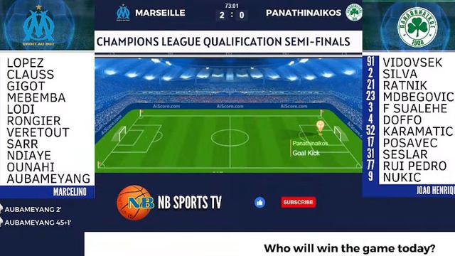 MARSEILLE VS PANATHINAIKOS LIVE CHAMPIONS LEAGUE QUALIFICATION SEMI-FINALS 2023/24 SCOREBOARD смотреть онлайн