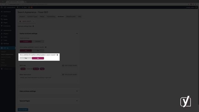 Yoast SEO Search Appearance settings | Archives tab | Yoast SEO for WordPress смотреть онлайн