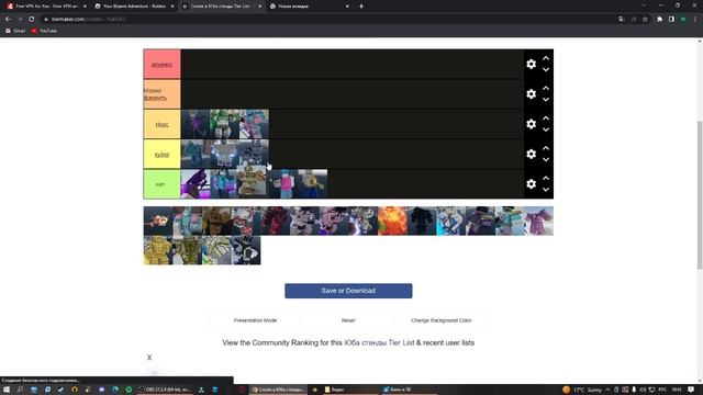 [YBA] Тир лист стендов для гринда в Your Bizarre Adventure смотреть онлайн