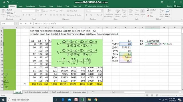MENGHITUNG REGRESI LINEAR BERGANDA MENGGUNAKAN MANUAL DAN EXCEL (DUA VARIABEL INDEPENDENT) смотреть онлайн
