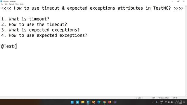 P22 - How to use timeout & expectedExceptions attributes in TestNG | TestNG | смотреть онлайн