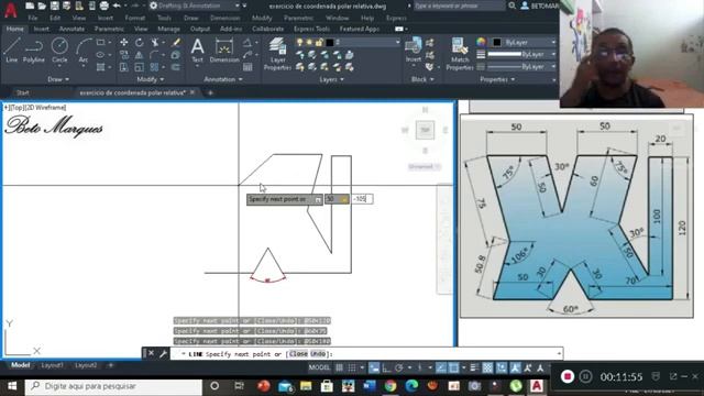 AUTOCAD PARA INICIANTES: EXERCÍCIO UTILIZANDO COORDENADAS POLARES RELATIVAS смотреть онлайн