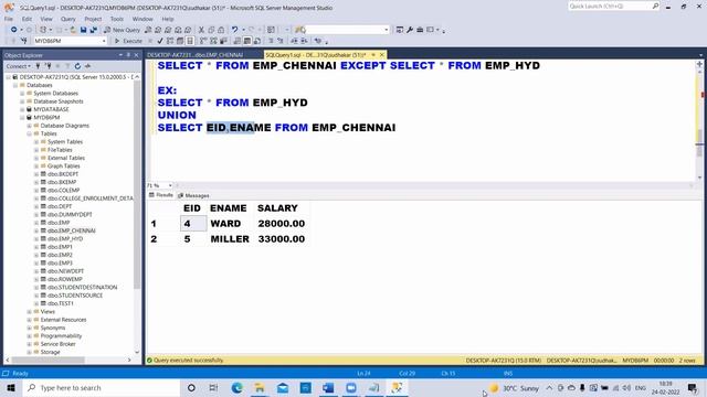 intersect Except MS SQL SERVER 24Feb@2022 смотреть онлайн