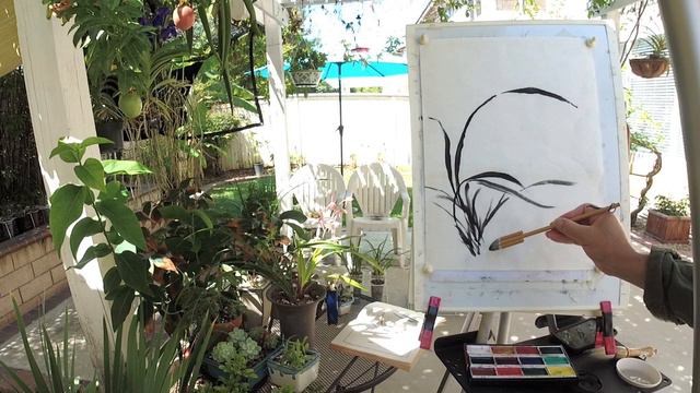 Outdoor Painting Cymbidium ensifolium "Mayer's Red" orchid смотреть онлайн