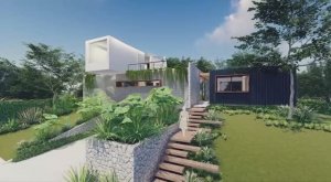 Дом-вилла из морских контейнеров, современная архитектура, стиль хайтэк минимализм, плоская кровля