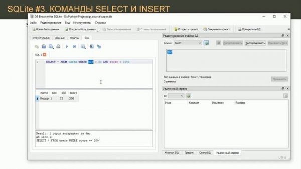 Python SQLite #3: команды SELECT и INSERT при работе с таблицами БД