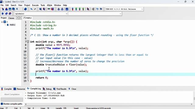 C 11: Show a number in 3 decimal places without rounding - using the floor function смотреть онлайн