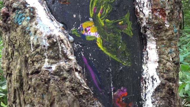 Рисунки на деревьях. Творчество художников в лесу смотреть онлайн